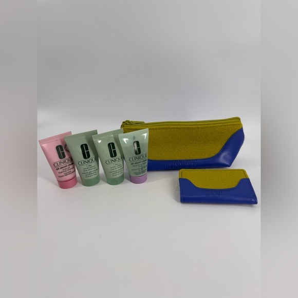 Clinique Other - Clinique Set 7 day scrub cream, all about clean with cosmetic bag and cardholder